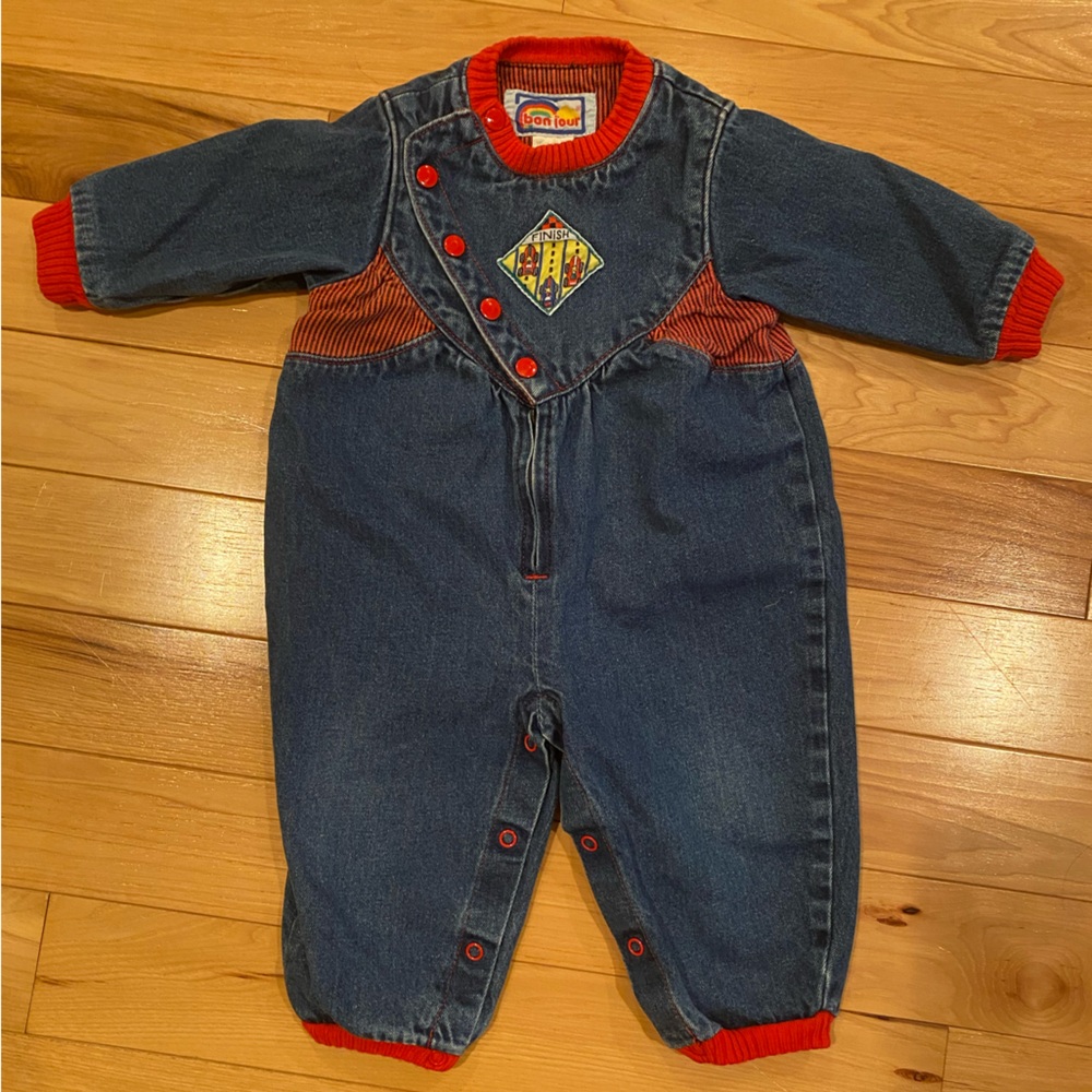 Kids Denim Coverall with Red Accents